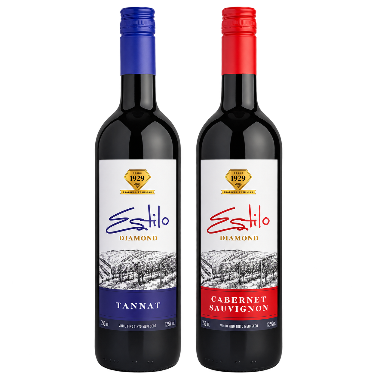 Garrafas Estilo Diamond Tannat e Cabernet